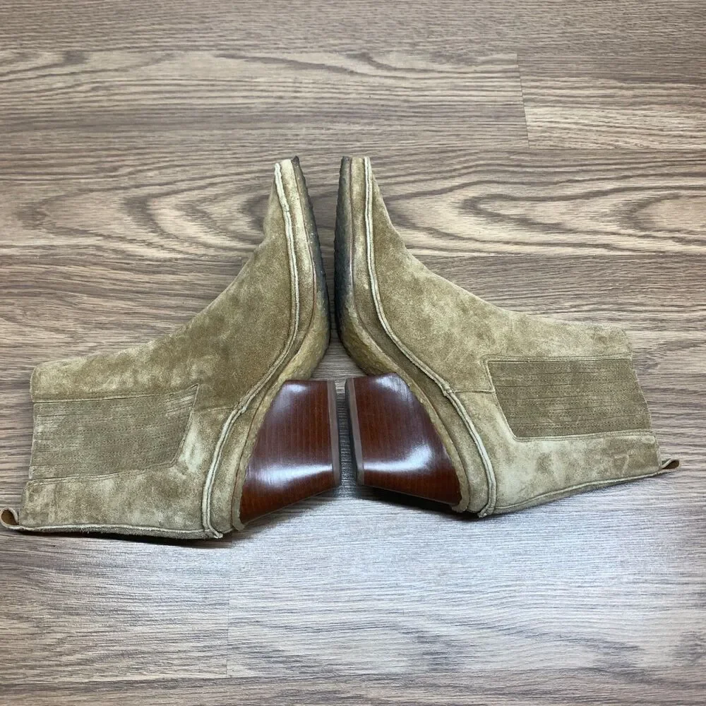 Tory Burch Lila Heeled Ankle Boot Nat Suede Color Brown Womens‎ Size 8.5 M
